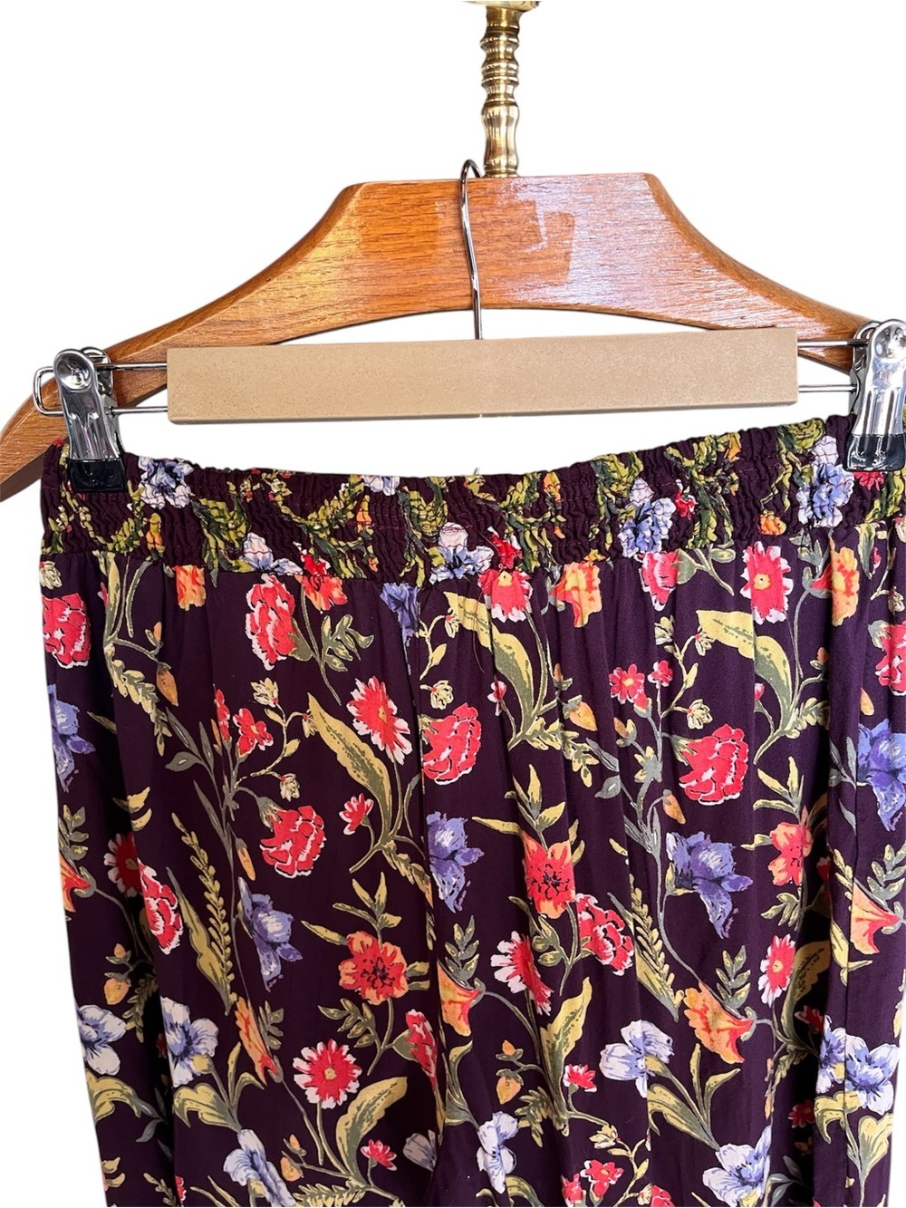 Angie Wide Leg Purple Floral Elastic-Waist Pants Small - Picture 3 of 10